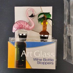 Art Glass Wine Bottle Stoppers Flamingo Palm Tree Tropical